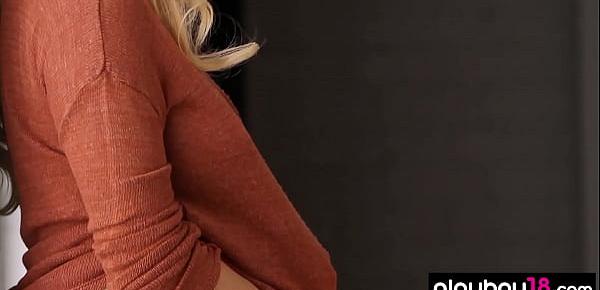  Blonde Anna Sophia Berglund reveals her massive boobs